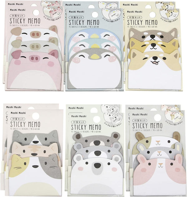 MINGSEECESS 12 Packs Cute Animal Cartoon Sticky Notes, Self-Stick Memo Pad Sets for Pet Lovers Women Girls