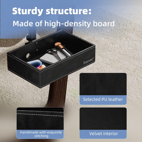 PU Leather Under Desk Drawer - 360° Rotating Clamp Organizer for Desk, Remote Control, and Pencil Storage