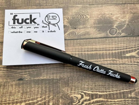 Fresh Outta Fucks Pad and Pen, Funny Sticky Notes and Pen Set, White Elephant Gift, Novelty Pen for Friends