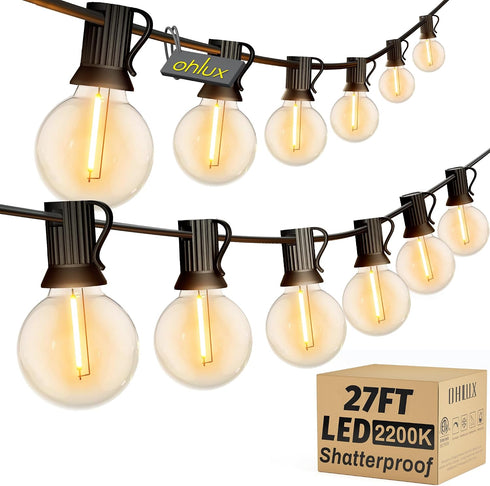 OHLUX Outdoor String Lights, 27FT LED Patio Lights with 13 Dimmable Plastic