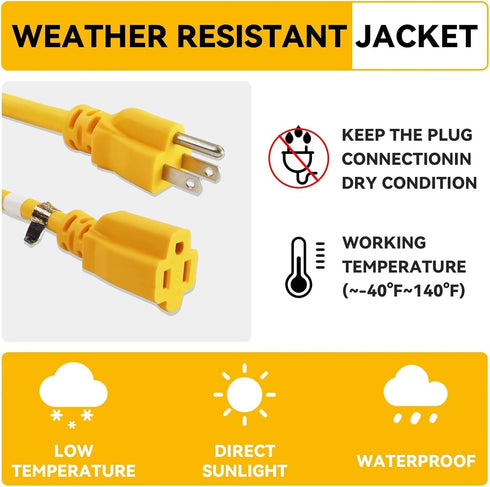 6 ft Indoor Extension Cord, 12/3 SJTW 15 AMP Heavy Duty Yellow Extension Cable with 3 Prong Grounded Plug