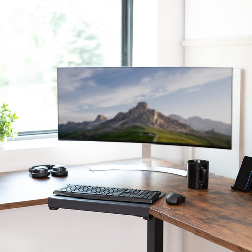 VIVO Clamp-on 17 inch Corner Desk Connector Platform for L-Shaped Workstations, Black