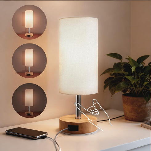 Bedside Lamp Touch DimmableUSB Charging Ports 3 Brightness Levels Adjustable Desk Lamp