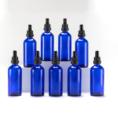 YIZHAO Blue Glass Dropper Bottle, 4oz Tincture Bottles with Glass Dropper for Essential Oils, 9 Pcs