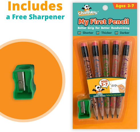 Channie's My First Pencil, Brown Color, Easy-to-Hold Jumbo Barrel Presharpened Wooden 2B Small Pencils, 2 Pack (5