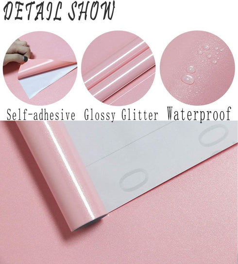 15.8 197 Glossy Pink Contact Paper, Peel and Stick Self-Adhesive Removable Glitter Wallpaper for Kitchen Cabinets