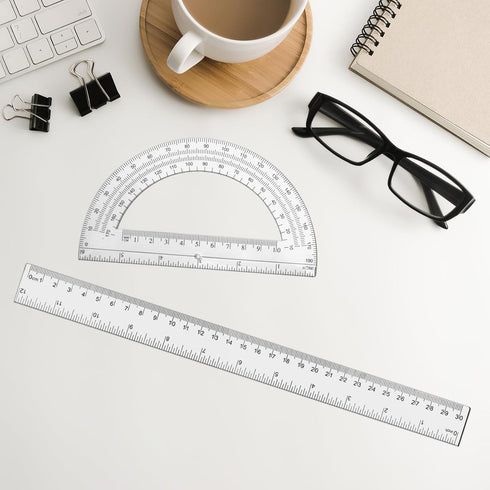 Tdfronien 2 Packs 12 Inch 6 Inch Set Set Set Plastic Ruler and Plastic Protractor Clear Math Geometry Classroom Angle