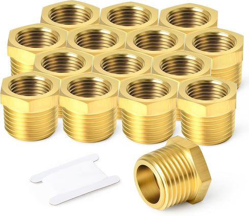 TAISHER 5PCS Brass Reducer Hex Bushing, 3/8" NPT Male x 1/4" NPT Female Adapter