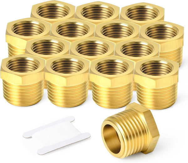 TAISHER 5PCS Brass Reducer Hex Bushing, 3/8" NPT Male x 1/4" NPT Female Adapter