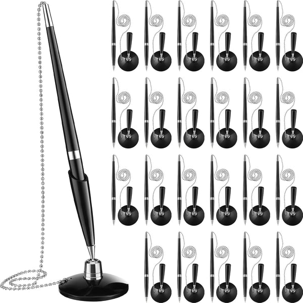 Zonon Secure Pen with Chain, Adhesive Base Black Ink Reception Pen for Home Office, 24 Pieces