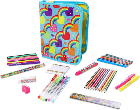 GirlZone Jumbo Rainbow Pencil Case for Girls, 43 Pieces, Arts & Crafts Filled Stationery