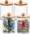 BTSKY 4 Pack PaperClip Holders with Bamboo Lid, Round Binder Holder for Desk, Clear Paper Clip Dispenser