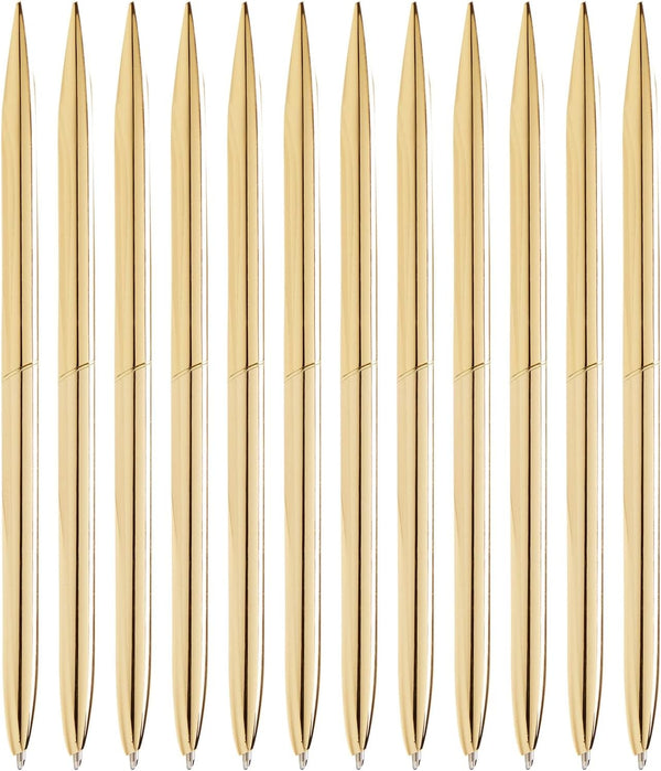 Juvale Gold Ballpoint Pens, Pack of 12, 1 mm Medium Point, Black Ink, Metal Twist-Action Design for Wedding Guest Book