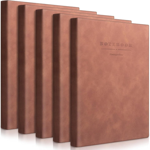 SATINIOR 5 Pack A4 Notebooks, 360 Pages, Leather Softcover, Thick Paper, Lined, 8.5'' x 11'' (Brown) for Office Home