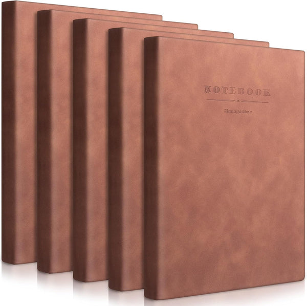 SATINIOR 5 Pack A4 Notebooks, 360 Pages, Leather Softcover, Thick Paper, Lined, 8.5'' x 11'' (Brown) for Office Home