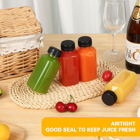 6pcs 8oz Moretoes Plastic Juice Bottles with Caps, Clear Empty Reusable Water Bottles, Disposable Beverage Containers