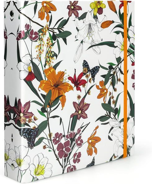 Mini 3 Ring Binder, 1 Inch, 5.5 x 8.5, Cute Flower Cover with Elastic Cord, School Binder, Recipe Binder