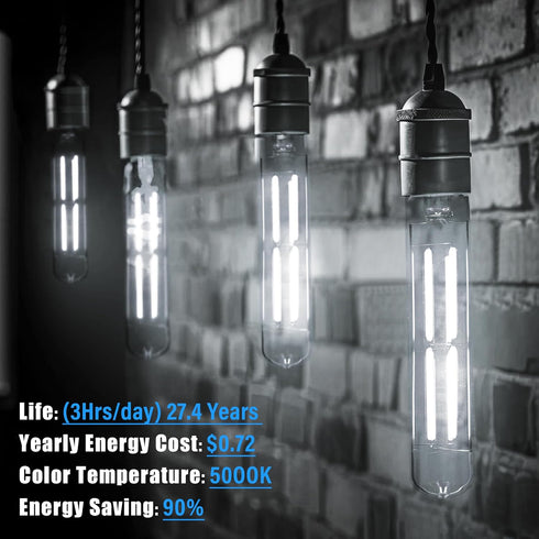 8.9IN Bulbs E26 6W 800LM 5000K T10 T9 Bulbs Dimmable, 120V 80 Bulb, 2Pack LED Light Base, Daylight White Vintage Edison