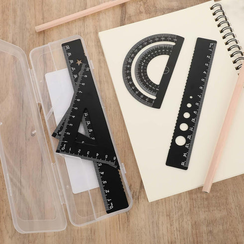 Styquenzer 5Pcs Set, Set, 6/8 Inches Metal Geometry Math Drafting Ruler Kit Aluminum Triangle Rulers Metal Ruler