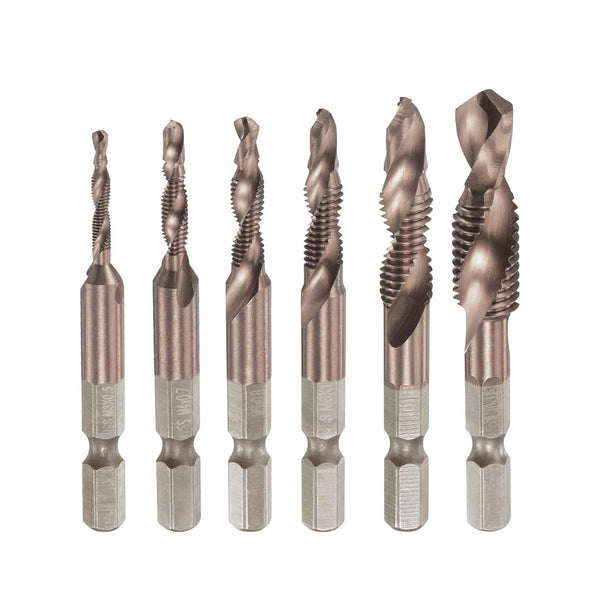 uxcell Combination Drill and Tap Bit Set M3 M4 M5 M6 M8 M10 with 1/4" Hex Shank, 6pcs High-speed Steel Tools