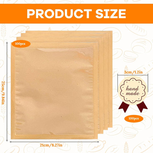 100 Pack 8.3x10'' Paper Bread Bags for Homemade Bread, Heat-Sealable Bakery Bags with Clear Front Window and Label Seal