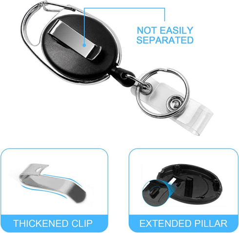 Teskyer 5 Pack Badge Holders - Retractable Badge Reel with Carabiner Clip and Key Ring for ID Cards