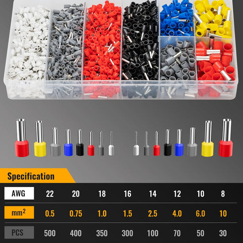 Connectors4 AWG23-7 1800PCS Ferrule Crimping Tool Kit,Wire Ferrule Kit Crimper corners Self-adjustable gauge Ferrules
