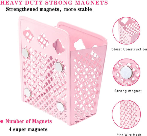 Magnetic Pencil Holder - Magnetic Locker Organizer, 1 Pack Pen Holder Locker Accessories for School and Office (1 Basket Pink)