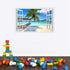 Beach Seascape Window Wall Sticker, Removable Palm Tree and Hammock Decal for Tropical Sea View in Living Room