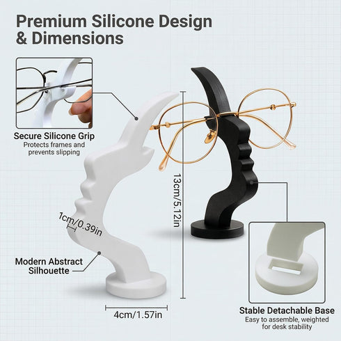 PITFEROCE 2 Pack Eye Glasses Holder Stand, Face Shape Glasses Holder for Desk and Nightstand, Modern Abstract Art