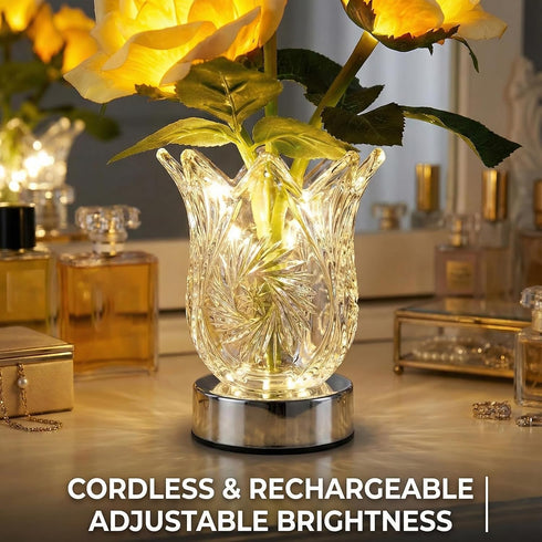 3 Dimmable, Rechargeable LED Color Changing Flower Light, Battery/Plug-In Artificial Rose Lamp, Romantic Pink Rose