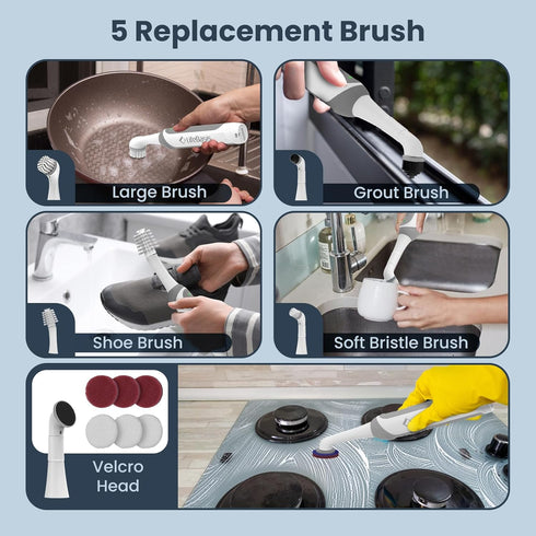 5 LifeBasis Rechargeable Power Scrubber, Cordless Electric Cleaning Brush, Water Resistant Small Electric Grout Brush