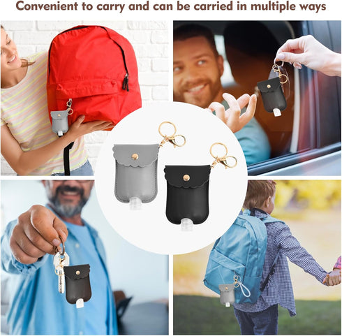 TLIFOS 2Pcs Reusable Hand Sanitizer Holder, Portable Leather Leakproof Hand Sanitizer Keychain for Travel Outdoor