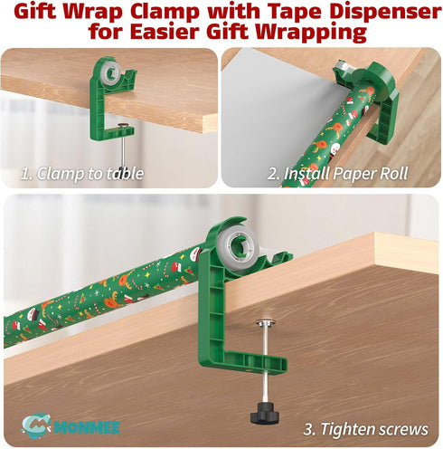 MONMEE Dispenser2 Pack 2 Tabletop Gift Wrapping Tool with Tape Adjustable Wrapping Paper Table Clamps with TapesPerfect