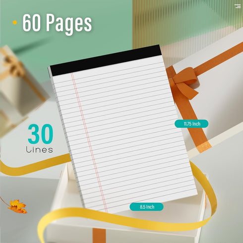 Legal Pads 8.5 x 11 Note Pads 8.5 x 11.75 Inch Notepad 2 Pack of Writing Pads Wide Ruled Lined Paper Pads 21Ib White Paper Note Pads 8.5 x 11 with 30 Sheets Per Legal Pad for School, Office, Home