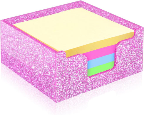 Rouidr Acrylic Sticky Note Holder - Glitter Memo Pad Dispenser, 3.94 x 3.94 Inch for Home & Office