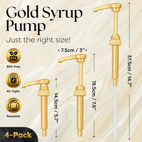 4 Pack Fresh Finest Coffee Syrup Pump Dispenser Compatible with Torani, Davinci, Jordans Skinny Syrups, Fits 25.4 Oz