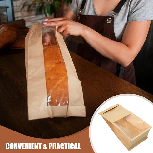 FENICAL 50pcs Packaging Small Kraft Paper Bread Bags with Wire Tie Self-sealing for Homemade Bread Storage and Bakery