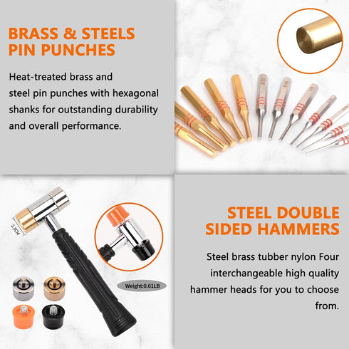 Set,Brass Set Set Set Hammer Set Pridefend Punch Punch and Roll Pin Punch Made of Solid Material Including Steel Pin