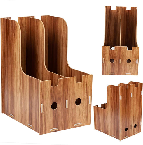 MUNEFE Desk File Sorter Organizer, Wooden Desk Organizer, Magazine Book File Stand Organizer, Desktop Bookshelf Storage