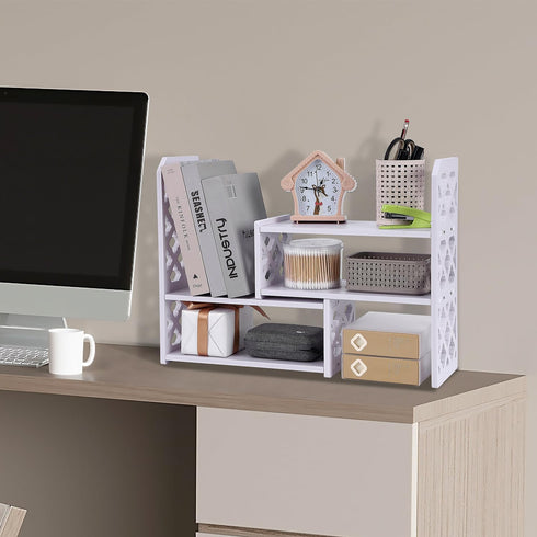 Felmis Desktop Organizers with Shelves, PVC Adjustable Display Shelf for Office Desk, Home Decor, Makeup