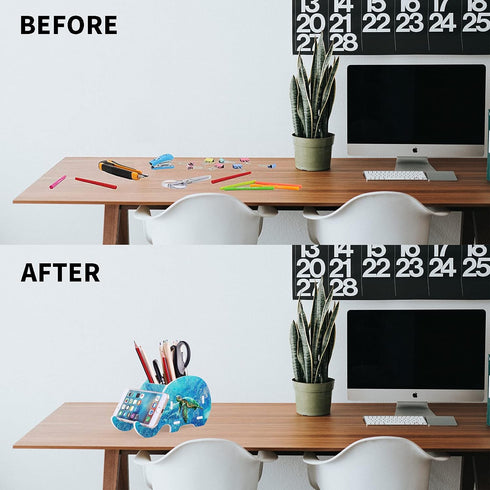 Cute Pen Holder for Desk Organizer, Creative Elephant Shape Pencil Holder, Multi-function Pen Cup with Phone Stand,