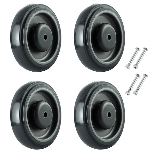 MYFULLY 5" Shopping Cart Replacement Wheels Kit, 4 Pack (Grey), Polyurethane Stepped and Full Tread Face Caster Wheels