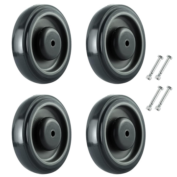 MYFULLY 5" Shopping Cart Replacement Wheels Kit, 4 Pack (Grey), Polyurethane Stepped and Full Tread Face Caster Wheels