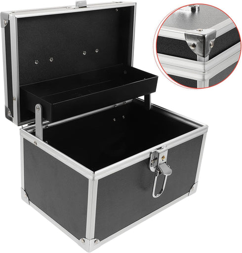 24x16x16cm Toolbox INOOMP Portable Tool Box with Waterproof Lining, Small Carry-out for Foot Massage Technician, Black