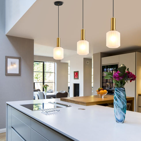 AOJUNSANSAN 2 Pack Mid Century Frosted Glass Pendant Light Fixture Brushed Gold Pendant Lights Kitchen Island Modern