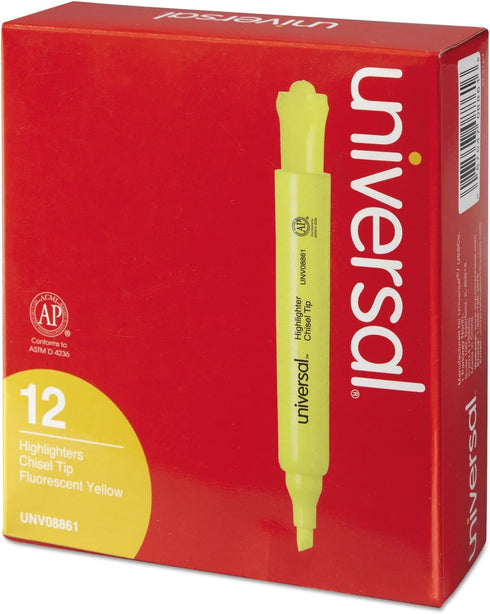 Universal UNV08861 Desk Highlighter Chisel Tip Fluorescent Yellow (1 Dozen)