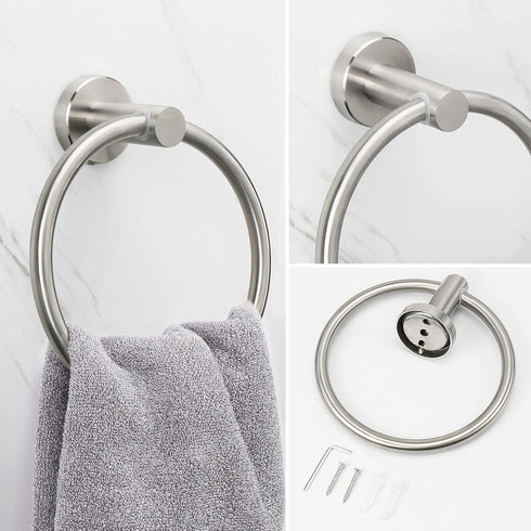 NearMoon Bath Towel Ring, Thicken Stainless Steel Hand Towel Holder for Bathroom, Modern Round Wall Mounted
