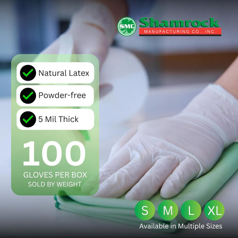 Shamrock 10112 Latex Exam Gloves, Medium, 5 Mil, Powder-Free, Disposable, Medical & Food Safe