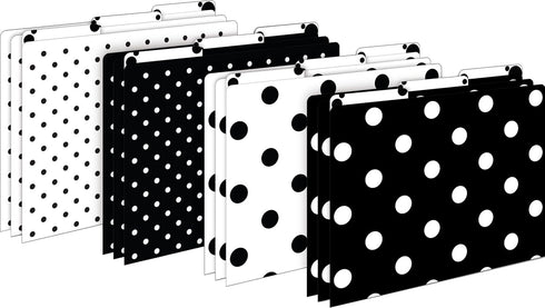 Set of 12 Barker Creek Black & White Dot File Folders, Letter Size, 14pt Stock, 1/3 Cut Tabs for Home, School, Office